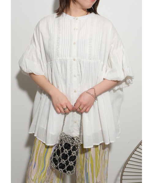 palm RICHE(ポームリシュ)の「インド綿 ギャザーチュニックブラウス(シャツ/ブラウス・レディース・ブラック/ターコイズブルー/パープル/オフホワイト・M)」の3枚目の写真