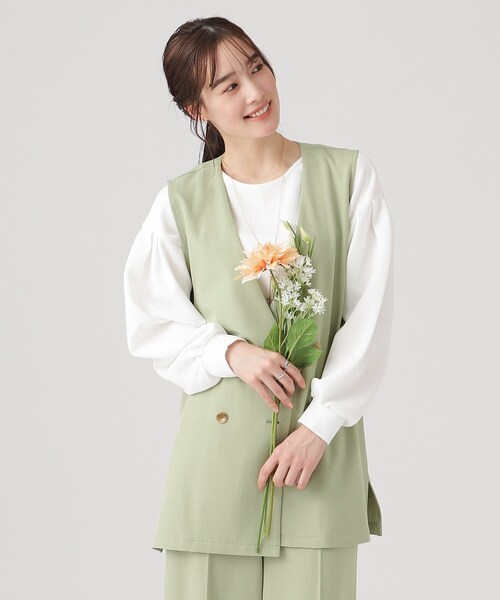 DRESKIP（ドレスキップ）の「◆【セットアップ可/イージーケア/UVカット】シワになりにくい ストレッチ ダブルボタンジレ（ベスト・レディース・ブラック/ライトベージュ/グリーン系・02/03/04）」の3枚目の写真