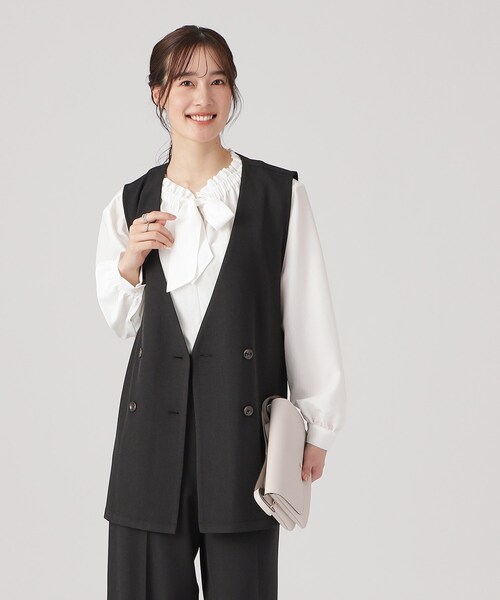 DRESKIP（ドレスキップ）の「◆【セットアップ可/イージーケア/UVカット】シワになりにくい ストレッチ ダブルボタンジレ（ベスト・レディース・ブラック/ライトベージュ/グリーン系・02/03/04）」の5枚目の写真