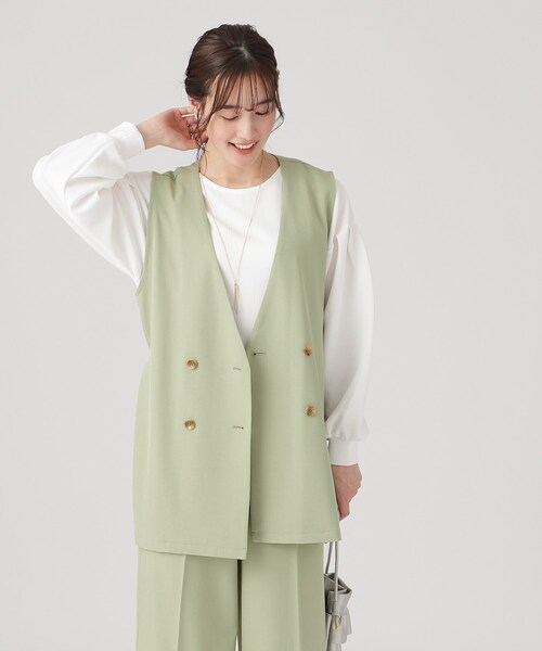 DRESKIP（ドレスキップ）の「◆【セットアップ可/イージーケア/UVカット】シワになりにくい ストレッチ ダブルボタンジレ（ベスト・レディース・ブラック/ライトベージュ/グリーン系・02/03/04）」の14枚目の写真