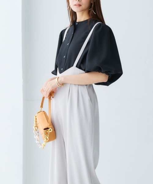 nissen（ニッセン）の「ボリューム袖バンドカラーシャツ（シャツ/ブラウス・レディース・サックスブルー/オフホワイト/ブラック・M/L/LL/S）」の6枚目の写真