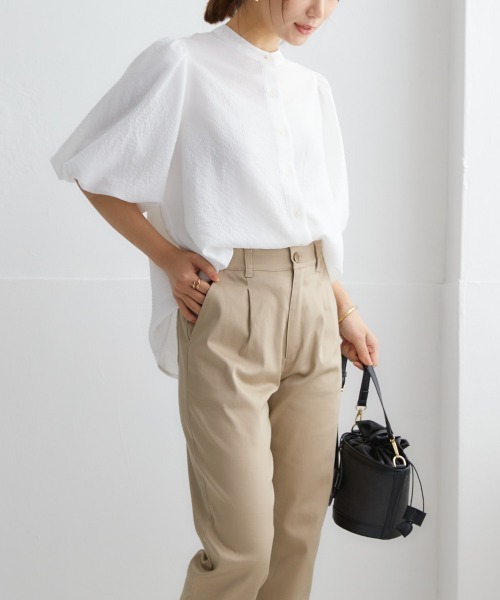 nissen（ニッセン）の「ボリューム袖バンドカラーシャツ（シャツ/ブラウス・レディース・サックスブルー/オフホワイト/ブラック・M/L/LL/S）」の19枚目の写真