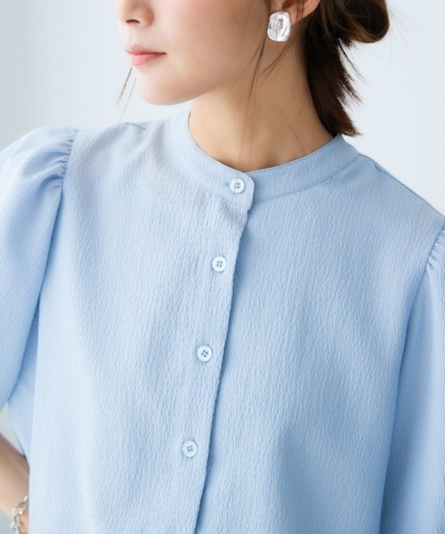 nissen（ニッセン）の「ボリューム袖バンドカラーシャツ（シャツ/ブラウス・レディース・サックスブルー/オフホワイト/ブラック・M/L/LL/S）」の12枚目の写真