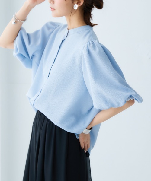 nissen（ニッセン）の「ボリューム袖バンドカラーシャツ（シャツ/ブラウス・レディース・サックスブルー/オフホワイト/ブラック・M/L/LL/S）」の13枚目の写真