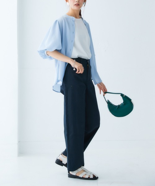 nissen（ニッセン）の「ボリューム袖バンドカラーシャツ（シャツ/ブラウス・レディース・サックスブルー/オフホワイト/ブラック・M/L/LL/S）」の15枚目の写真