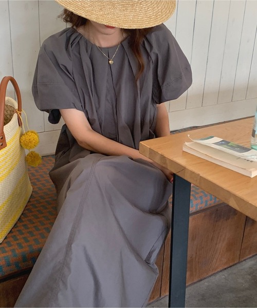MAISON DE THERESE（メゾン ド テレーズ）の「コットンゆったりバブルスリーブロングワンピース（ワンピース・レディース・グレー/ホワイト・FREE）」の20枚目の写真