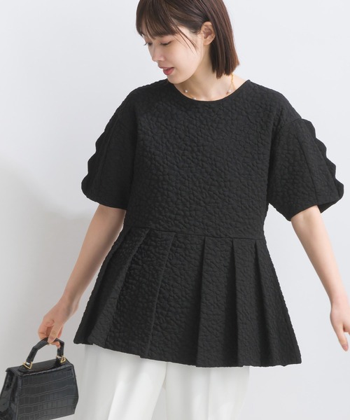 PICCIN(ピッチン)の「袖スカラップジャガードペプラムブラウス(シャツ/ブラウス・レディース・ブラック/オフホワイト・M)」の2枚目の写真