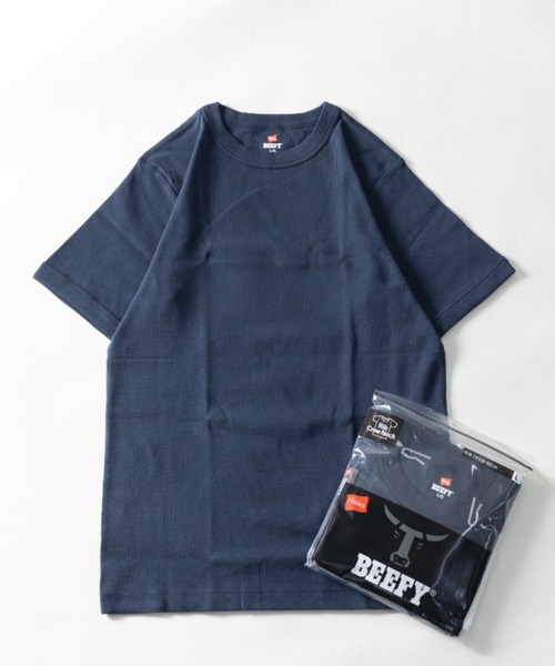 HANES(ヘインズ)の「BEEFY ビーフィー リブ クルーネック 半袖Tシャツ(Tシャツ/カットソー・メンズ・ヘザーグレー/ネイビー/ホワイト/ブラック・S/M/L/XL)」の4枚目の写真