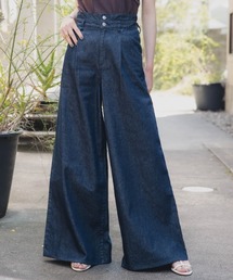 slattgir | 高身長　ハイウエストタックデニムワイドパンツ　丈長め・トールサイズ　fifiean(デニムパンツ)