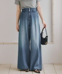 slattgir | 高身長 ハイウエストタックデニムワイドパンツ 丈長め・トールサイズ Essenave(デニムパンツ)