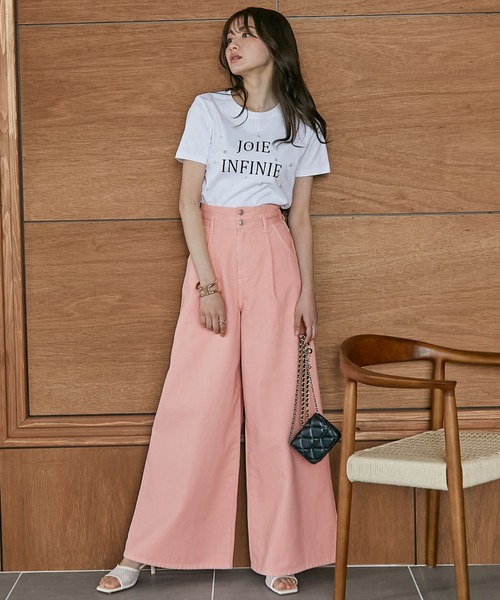 高身長 ハイウエストタックデニムワイドパンツ 丈長め・トールサイズ