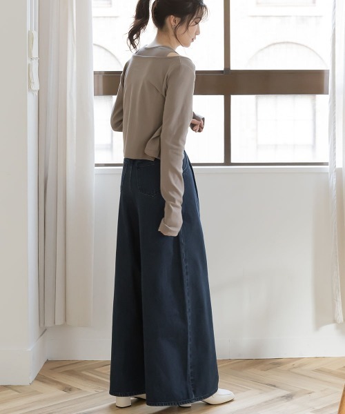 セール】高身長 ハイウエストタックデニムワイドパンツ 丈長め・トール