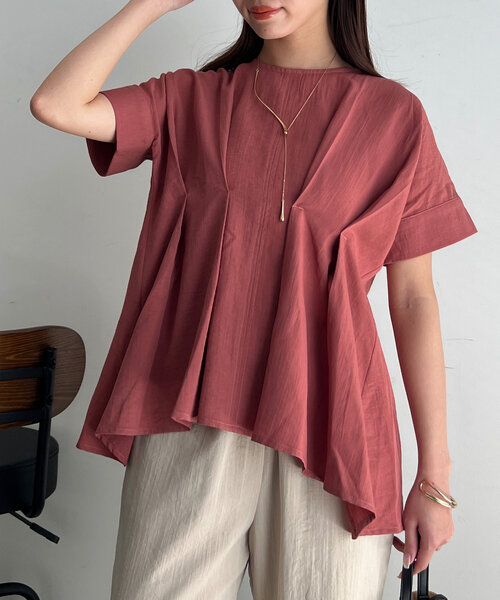 Chez toi（シェトワ）の「ウエストタックペプラムブラウス（シャツ/ブラウス・レディース・ピンク/ブラック/サックスブルー/オフホワイト・FREE）」の4枚目の写真