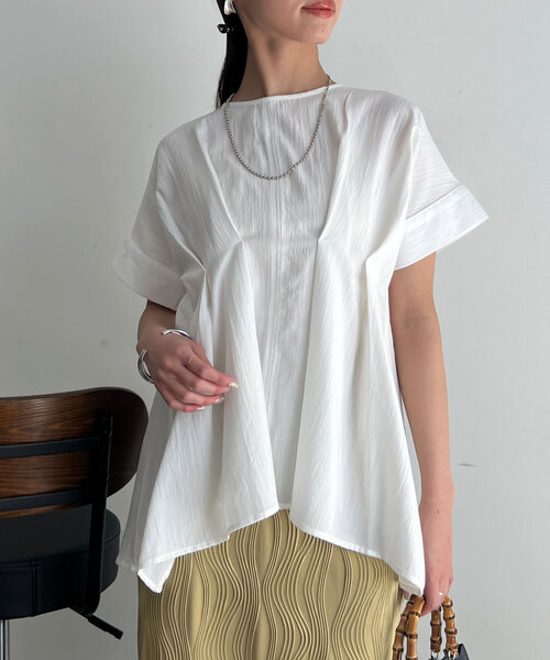 Chez toi（シェトワ）の「ウエストタックペプラムブラウス（シャツ/ブラウス・レディース・ピンク/ブラック/サックスブルー/オフホワイト・FREE）」の6枚目の写真