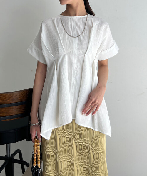 Chez toi（シェトワ）の「ウエストタックペプラムブラウス（シャツ/ブラウス・レディース・ピンク/ブラック/サックスブルー/オフホワイト・FREE）」の8枚目の写真