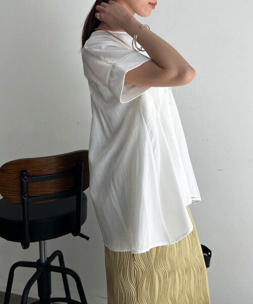 Chez toi（シェトワ）の「ウエストタックペプラムブラウス（シャツ/ブラウス・レディース・ピンク/ブラック/サックスブルー/オフホワイト・FREE）」の10枚目の写真