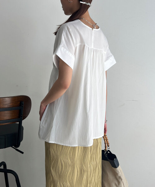 Chez toi（シェトワ）の「ウエストタックペプラムブラウス（シャツ/ブラウス・レディース・ピンク/ブラック/サックスブルー/オフホワイト・FREE）」の14枚目の写真