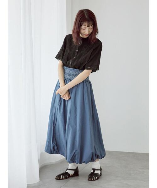 TSUHARU by Samansa Mos2（ツハルバイサマンサモスモス）の「ウエストスモッキングバルーンスカート（スカート・レディース・キナリ/ピンク/ネイビー・F）」の4枚目の写真