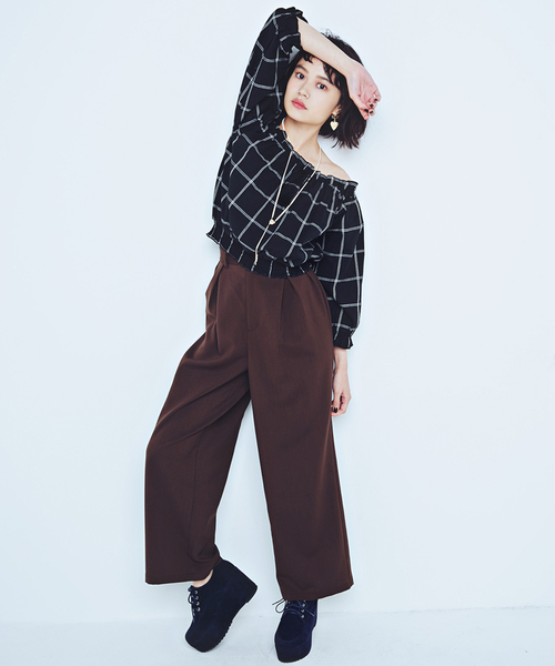 WEGO（ウィゴー）の「WEGO/ハイウエストバギーパンツ（その他パンツ・レディース・ブラック/ブラウン・FREE）」の5枚目の写真