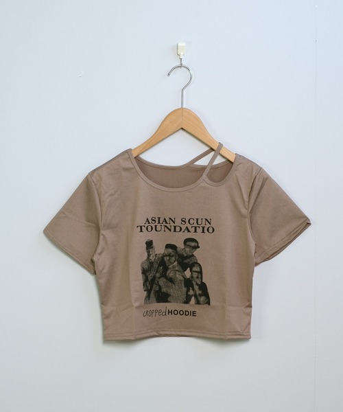 shopnikoniko(ショップニコニコ)の「クロップド丈 ショルダーカットアウト Tシャツ ショート丈 小さめ チビT 半袖(Tシャツ/カットソー・レディース・ホワイト/ブラウン/グレー/ブラック・フリー)」の21枚目の写真