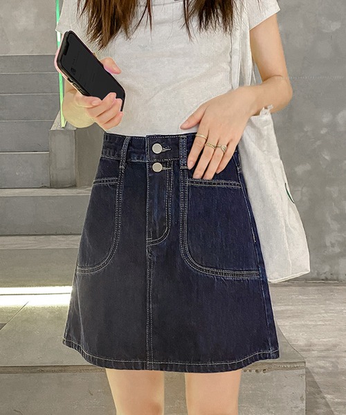 aimoha(アイモハ)の「レトロ裏地付きデニムミニスカート(デニムスカート・レディース・ブルー/ブラック・SMALL/MEDIUM/X-SMALL/LARGE)」の3枚目の写真
