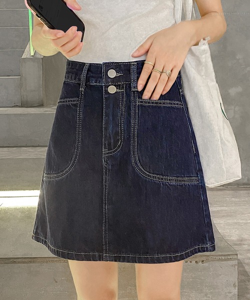 aimoha(アイモハ)の「レトロ裏地付きデニムミニスカート(デニムスカート・レディース・ブルー/ブラック・SMALL/MEDIUM/X-SMALL/LARGE)」の5枚目の写真