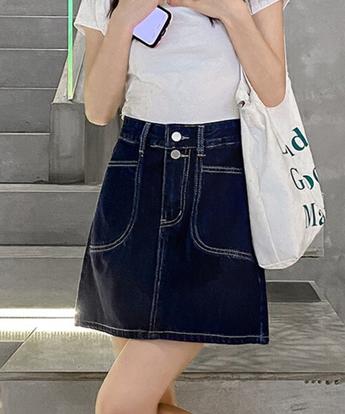 aimoha(アイモハ)の「レトロ裏地付きデニムミニスカート(デニムスカート・レディース・ブルー/ブラック・SMALL/MEDIUM/X-SMALL/LARGE)」の10枚目の写真