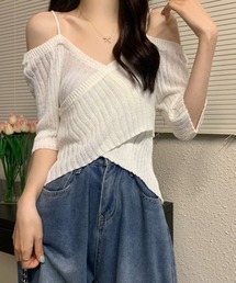サマーニットオフショルダーニットトップス