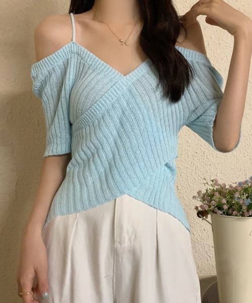Miniministore(ミニミニストア)の「サマーニットオフショルダーニットトップス(ニット/セーター・レディース・ホワイト/モカ/ブルー/ベージュ/ブラック・FREE)」の5枚目の写真