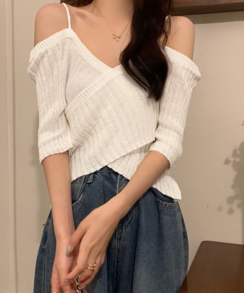 Miniministore(ミニミニストア)の「サマーニットオフショルダーニットトップス(ニット/セーター・レディース・ホワイト/モカ/ブルー/ベージュ/ブラック・FREE)」の10枚目の写真