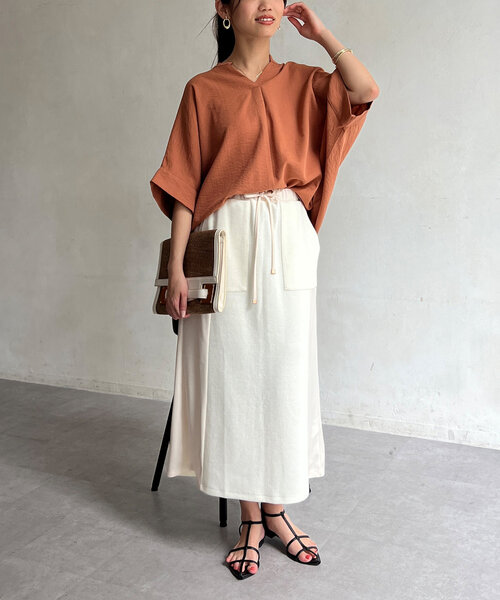 Chez toi（シェトワ）の「ワッフルナロースカート（スカート・レディース・ライトグレー/オフホワイト/レッド/ブラック・FREE）」の17枚目の写真