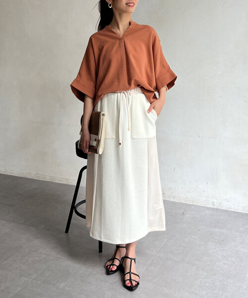 Chez toi（シェトワ）の「ワッフルナロースカート（スカート・レディース・ライトグレー/オフホワイト/レッド/ブラック・FREE）」の18枚目の写真