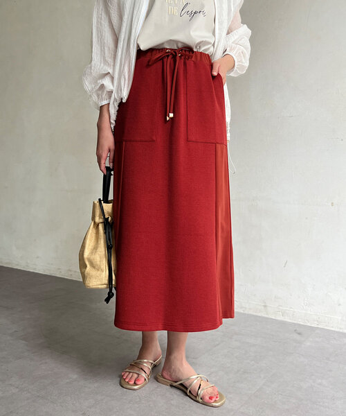 Chez toi（シェトワ）の「ワッフルナロースカート（スカート・レディース・ライトグレー/オフホワイト/レッド/ブラック・FREE）」の9枚目の写真