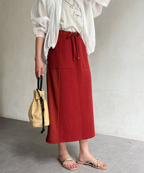 Chez toi（シェトワ）の「ワッフルナロースカート（スカート・レディース・ライトグレー/オフホワイト/レッド/ブラック・FREE）」の11枚目の写真