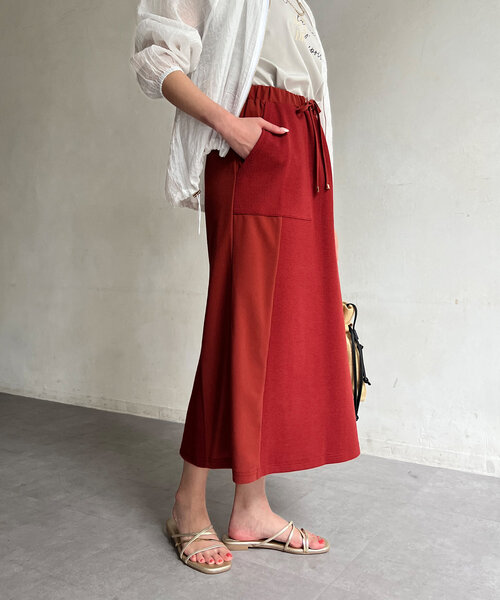 Chez toi（シェトワ）の「ワッフルナロースカート（スカート・レディース・ライトグレー/オフホワイト/レッド/ブラック・FREE）」の12枚目の写真