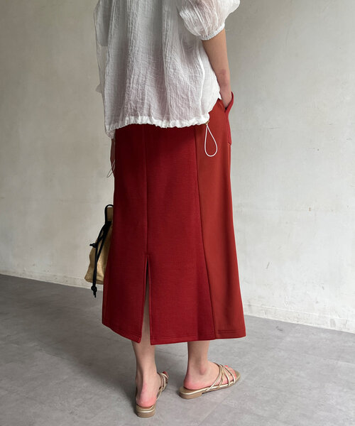 Chez toi（シェトワ）の「ワッフルナロースカート（スカート・レディース・ライトグレー/オフホワイト/レッド/ブラック・FREE）」の13枚目の写真