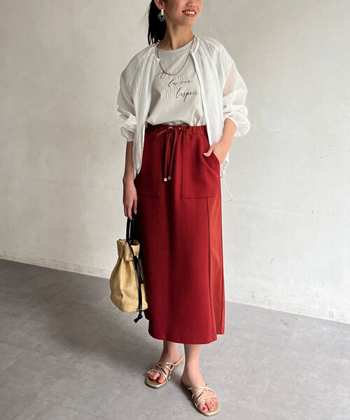 Chez toi（シェトワ）の「ワッフルナロースカート（スカート・レディース・ライトグレー/オフホワイト/レッド/ブラック・FREE）」の15枚目の写真