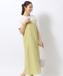 ◆【2点セット】ふくれジャカードキャミワンピース+Tシャツ