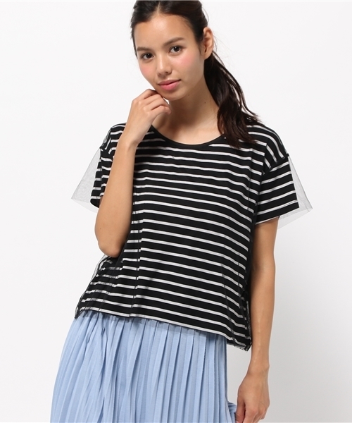 OUTLET(アウトレット)の「【mystic】チュールレイヤードカットTOPS(Tシャツ/カットソー・レディース・ブルー系その他/オフホワイト/ブラック×ホワイト/ブラック・FREE)」の3枚目の写真