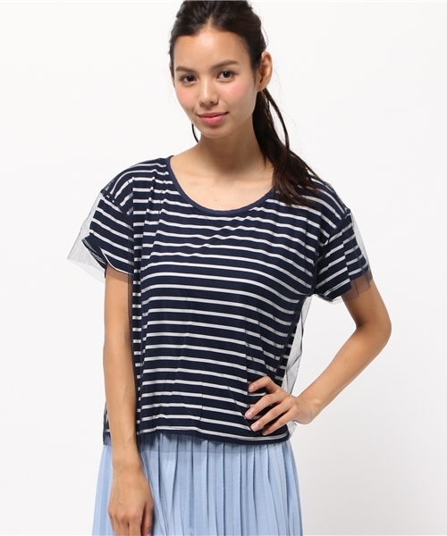OUTLET(アウトレット)の「【mystic】チュールレイヤードカットTOPS(Tシャツ/カットソー・レディース・ブルー系その他/オフホワイト/ブラック×ホワイト/ブラック・FREE)」の4枚目の写真