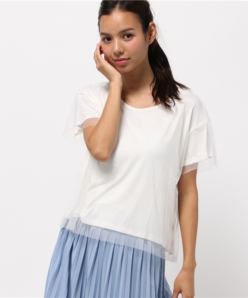 OUTLET(アウトレット)の「【mystic】チュールレイヤードカットTOPS(Tシャツ/カットソー・レディース・ブルー系その他/オフホワイト/ブラック×ホワイト/ブラック・FREE)」の2枚目の写真