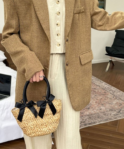 Teem Store（チームストア）の「リボン モチーフ ザツザイ バッグ（かごバッグ・レディース・ブラック/ベージュ・F）」の8枚目の写真