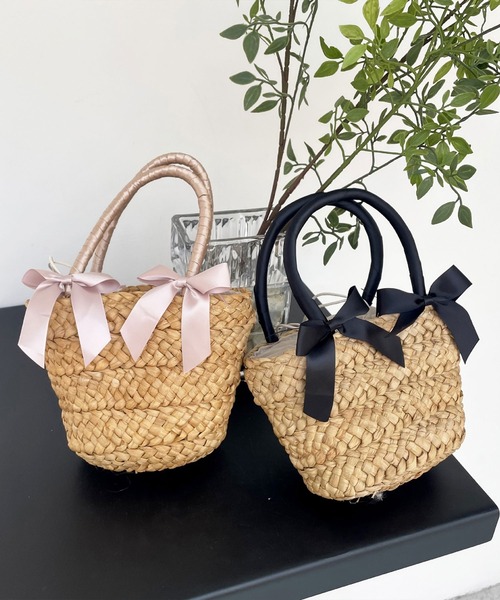 Teem Store（チームストア）の「リボン モチーフ ザツザイ バッグ（かごバッグ・レディース・ブラック/ベージュ・F）」の13枚目の写真