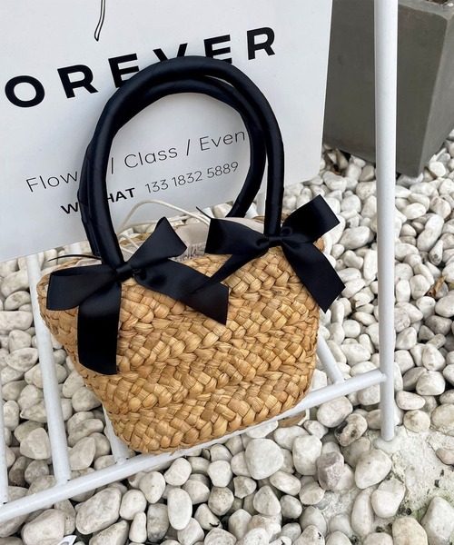 Teem Store（チームストア）の「リボン モチーフ ザツザイ バッグ（かごバッグ・レディース・ブラック/ベージュ・F）」の11枚目の写真