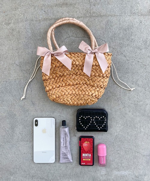 Teem Store（チームストア）の「リボン モチーフ ザツザイ バッグ（かごバッグ・レディース・ブラック/ベージュ・F）」の14枚目の写真