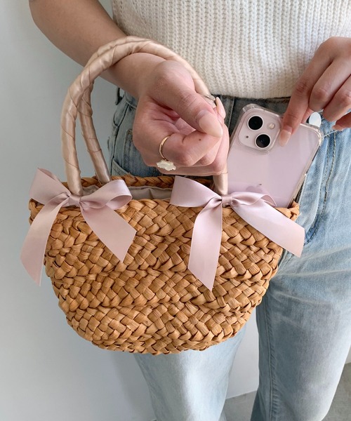 Teem Store（チームストア）の「リボン モチーフ ザツザイ バッグ（かごバッグ・レディース・ブラック/ベージュ・F）」の3枚目の写真