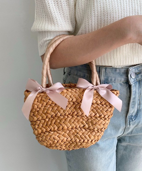 Teem Store（チームストア）の「リボン モチーフ ザツザイ バッグ（かごバッグ・レディース・ブラック/ベージュ・F）」の5枚目の写真