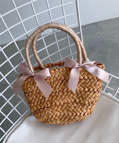 Teem Store（チームストア）の「リボン モチーフ ザツザイ バッグ（かごバッグ・レディース・ブラック/ベージュ・F）」の6枚目の写真