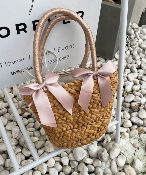 Teem Store（チームストア）の「リボン モチーフ ザツザイ バッグ（かごバッグ・レディース・ブラック/ベージュ・F）」の12枚目の写真