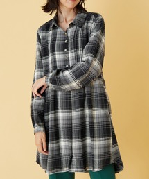 多ボタン使いチェック柄シャツチュニック